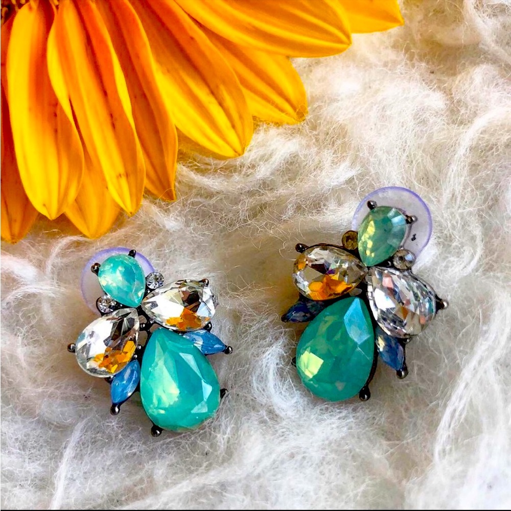 Statement Earrings Green Rhinestone